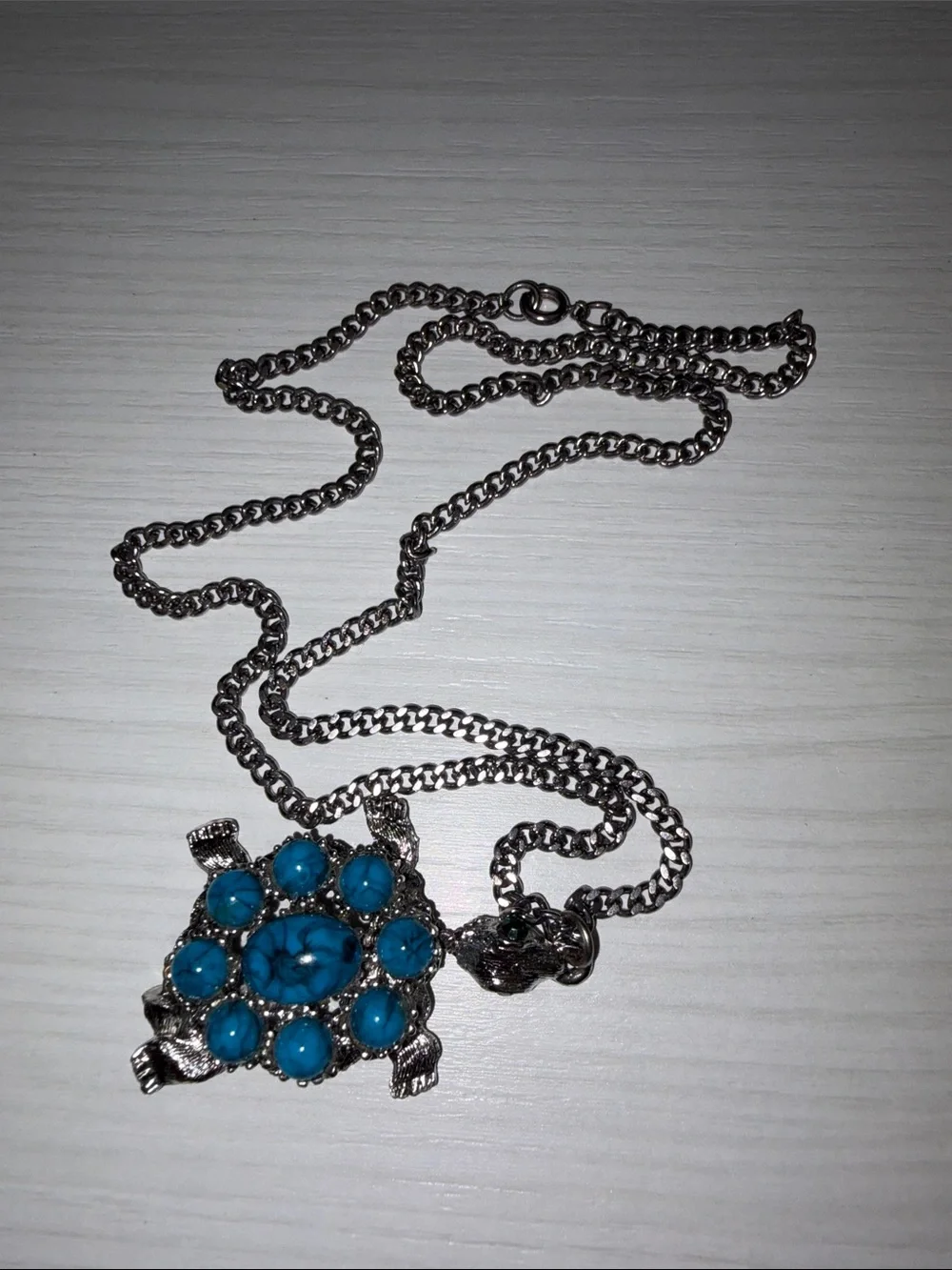 Turquoise Turtle Pendant Necklace - Blue Gem Accent